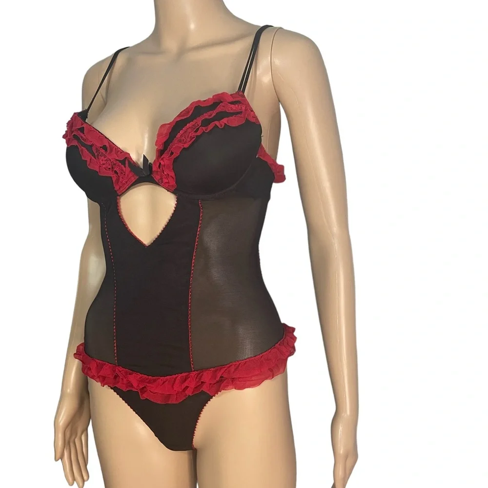 H&M sexy red/black teddy lingerie one piece body suit size small corset - Picture 1 of 8